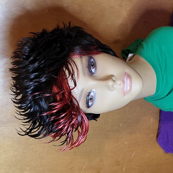 Short Black / Red Spiky Wig - Picture 3 of 6